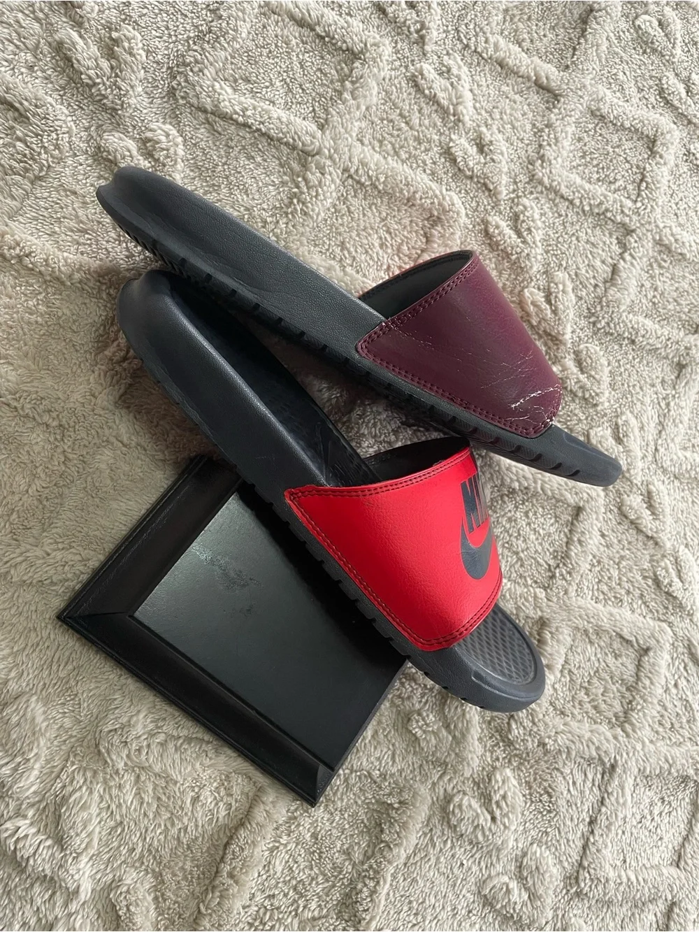 Nike Red & Burgundy Slide Sandals- Size 7 Casual Summer